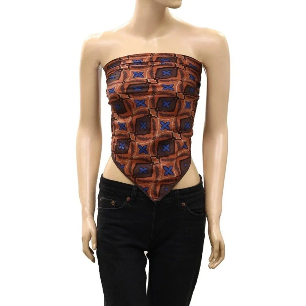Free People So Silk Printed Bandana Scarf Tube Top Belt Floral Paisley Wrap OS